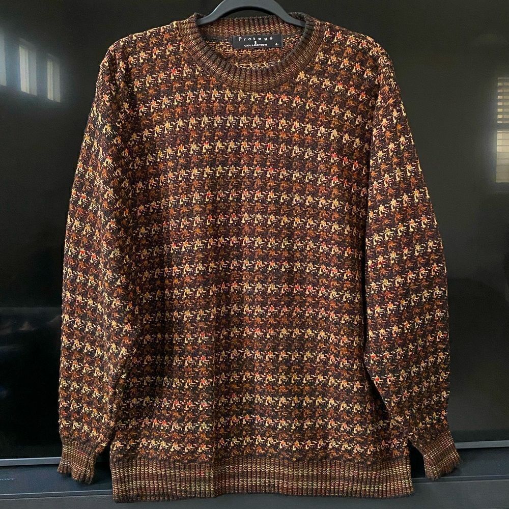 Protege Men's Retro  Style Houndstooth Crew Neck Sweater, Size L